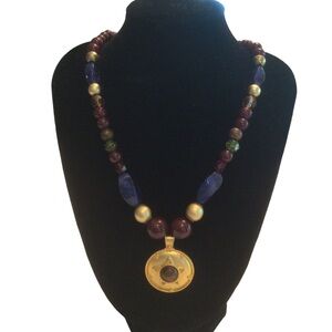 Vintage LCI Liz Claiborne Beaded Gold Star Pendant Necklace